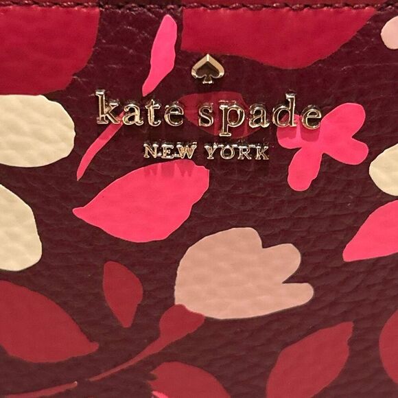 Kate Spade Jackson Forest Floral Small Bifold Wallet Burgundy Pink Cream Mod - Picture 5 of 14